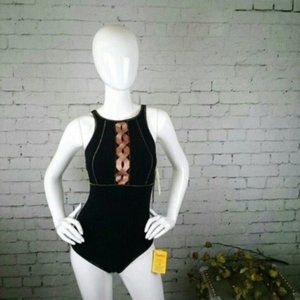 Gottex One Piece Swimsuit With Mesh Inset Black Size 8 NWT